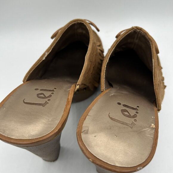 Y2K Vintage L.E.I. Heeled Mule Clog Fringe Boho Retro Western Size 10 Women's - Picture 3 of 5